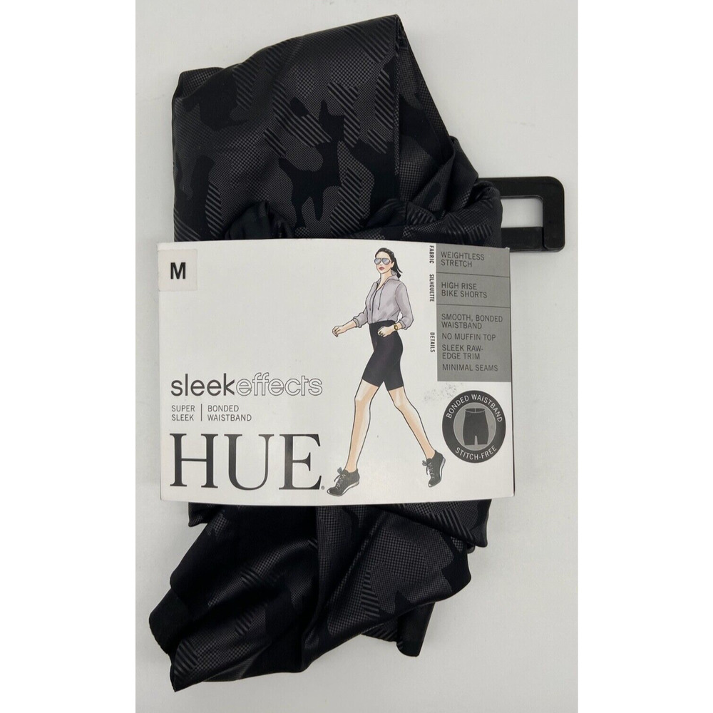 NWT Hue Shorts Women's Sz M Sleek Effects High Rise Bike Black Camo Stretch